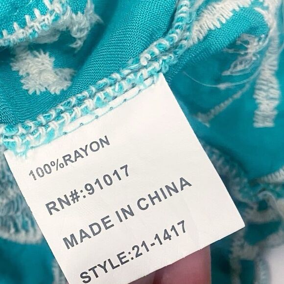 Solitaire Floral Embroidered Festival Boho Chic Turquoise Top Women’s Small - Picture 7 of 11